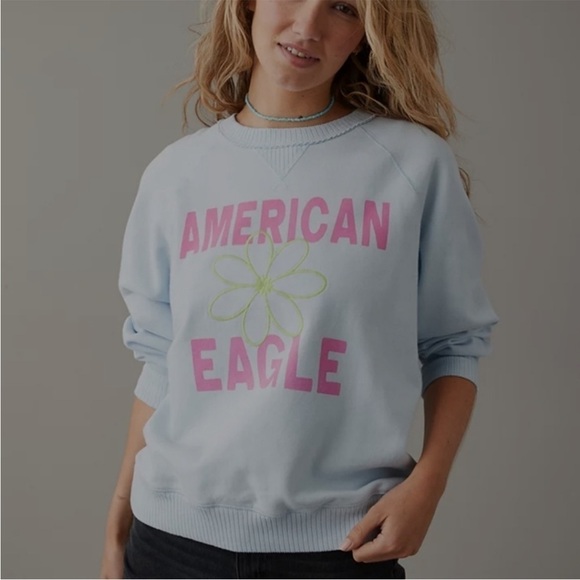 American Eagle Logo Daisy Flower Graphic Casual Crewneck Sweatshirt Small Y2K - Picture 1 of 9